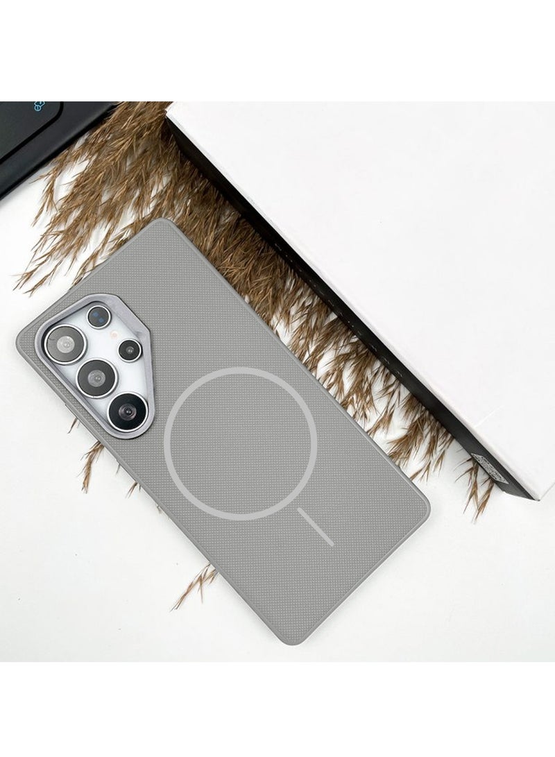 Wtech Samsung Galaxy S25 Ultra 5G 2025 Vegan Leather Phone Case, Protective Cover with Soft Touch, Elegant Design, Scratch Protection with Thin Magsafe Case Cover (MCMPMN) - Grey - Image 2