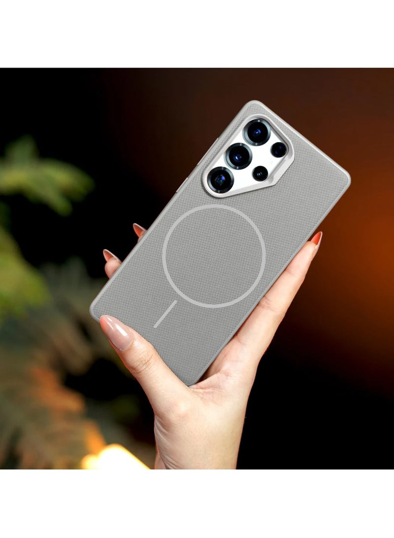 Wtech Samsung Galaxy S25 Ultra 5G 2025 Vegan Leather Phone Case, Protective Cover with Soft Touch, Elegant Design, Scratch Protection with Thin Magsafe Case Cover (MCMPMN) - Grey - Image 3