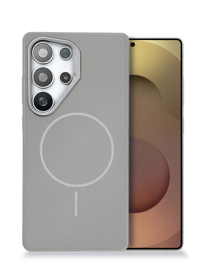 Wtech Samsung Galaxy S25 Ultra 5G 2025 Vegan Leather Phone Case, Protective Cover with Soft Touch, Elegant Design, Scratch Protection with Thin Magsafe Case Cover (MCMPMN) - Grey - Image 1