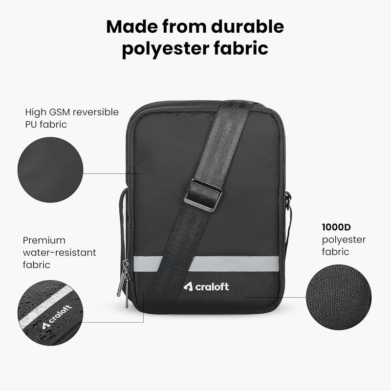 CRALOFT Store Travel Crossbody Sling Bag for Man, Water-Resistant Polyster Small Shoulder Bag for Office Business, Multi-Pocket Messenger Side Bag for Passport, Mobile, Charger, Cash - Image 3