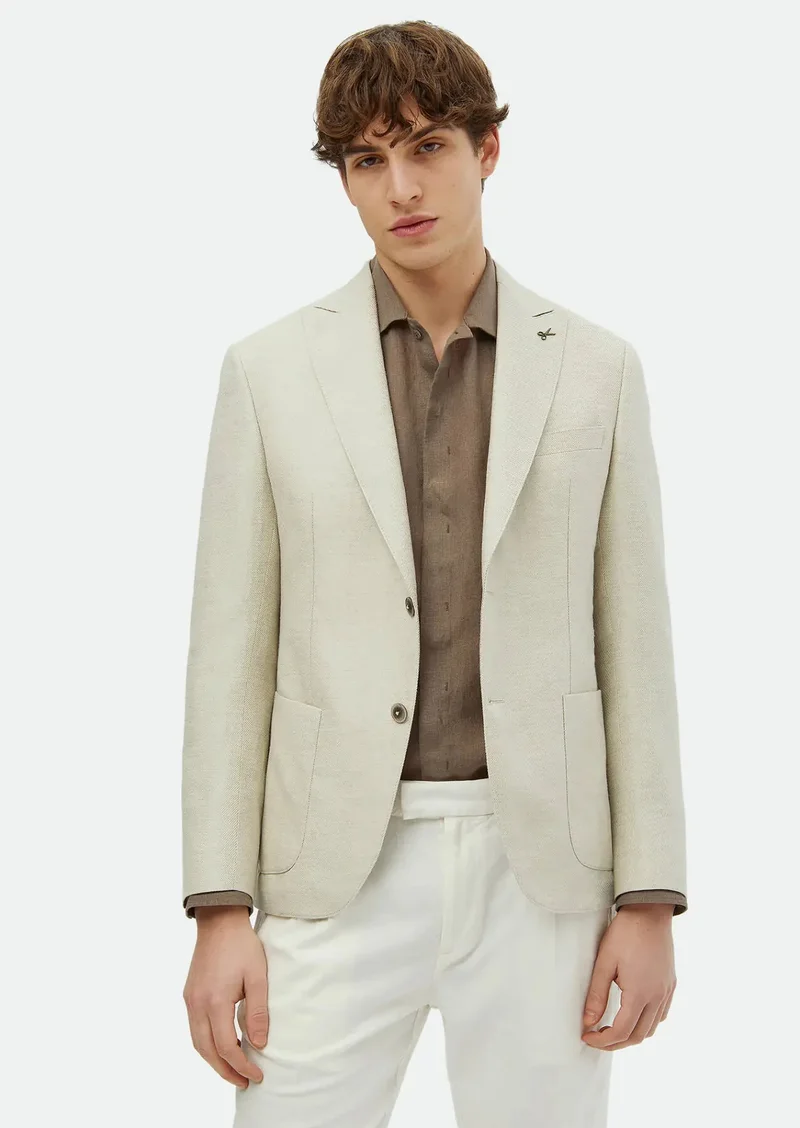 RAMSEY Beige Plain Zeroweight Slim Fit Cotton Blended Jacket