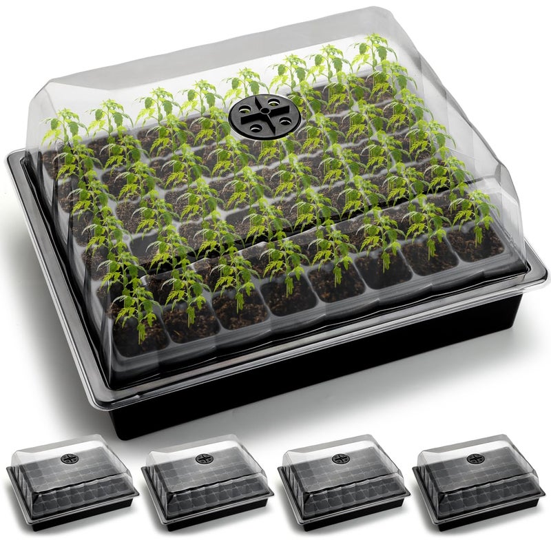 RooTrimmer 5-Pack No Drip Seed Starter Trays with 4" Humidity Dome - 240 Cells Deep Root Plug Trays, 2.76" Depth for Strong Roots Perfect for Vegetables, Herbs, Flowers & Plant Propagation, Gardening Supplies - Image 1