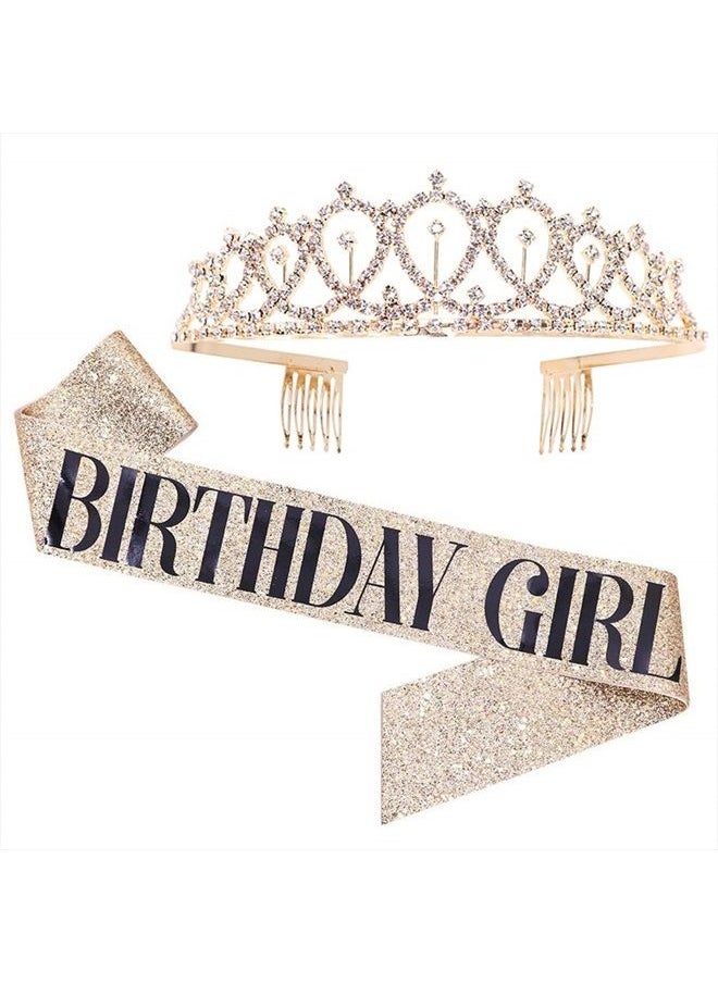 ADBetty Birthday Girl Sash & Rhinestone Tiara Kit - Gold Glitter Birthday Gifts Birthday Sash for Women Birthday Party Supplies  - Image 1