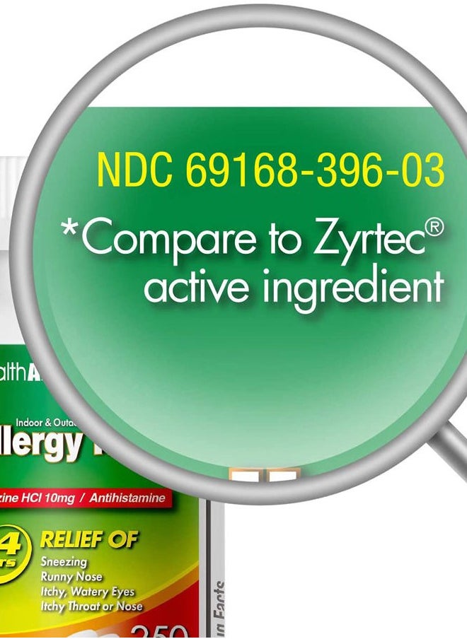 HealthA2Z ® Allergy Relief | Cetirizine 10mg | All Day Allergy Relief | Indoor & Outdoor | Relief from Itchy Throat, Sneezing, Runny Noses (250 Count (Pack of 1))  - Image 2