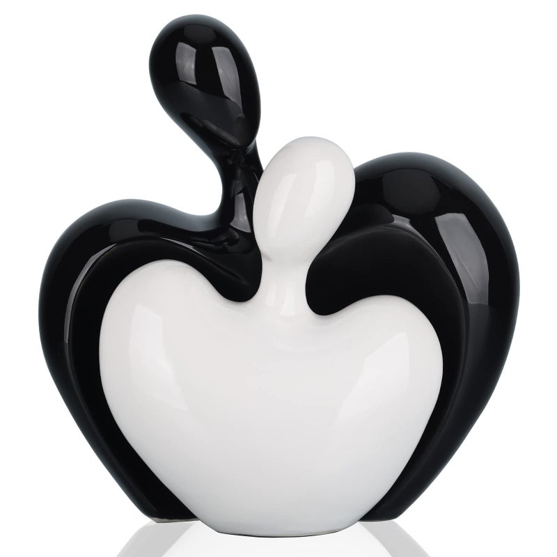 DOVDOV Ceramic Love Statue Male and Female Couple embracing Sculpture Black and White Home Decor Wedding for Parents Love Sign Figurines on The Shelf in The Living Room 2Piece Set