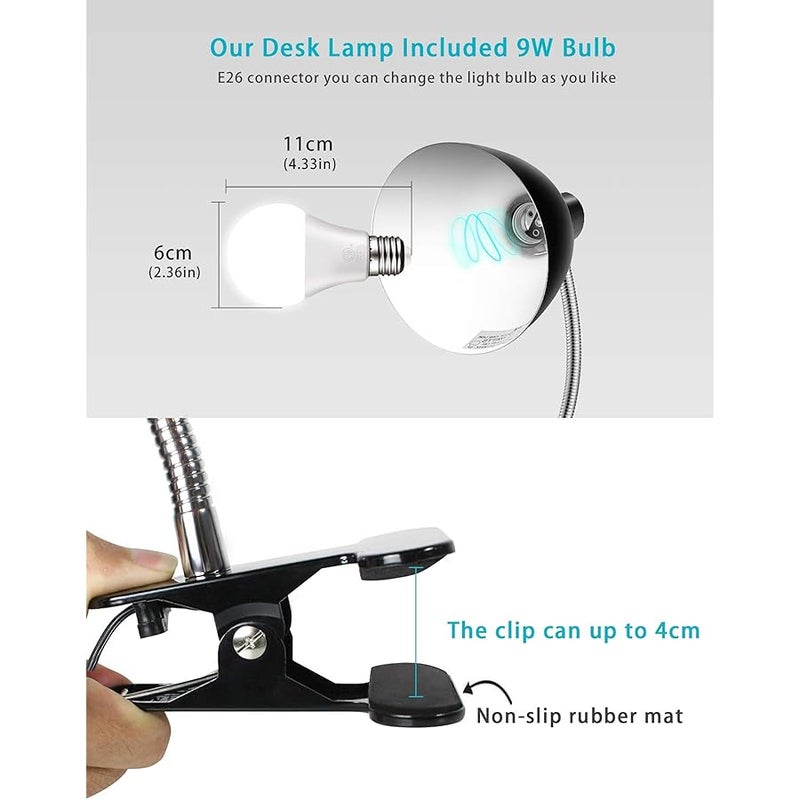 LALISU Eye-Caring Desk Lamp, 360° Rotation Table Lamp with 360° Rotation Gooseneck Clip, Portable Reading Light, Study Lamp for Bedroom Office - Image 3