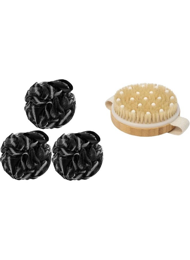 Aakarit Dry Body Scrubber for Dead Skin Wooden Bath Brush Loofah for Bathing Shower Sponge Exfoliator Women and Men | Black (Black 03) - Image 1