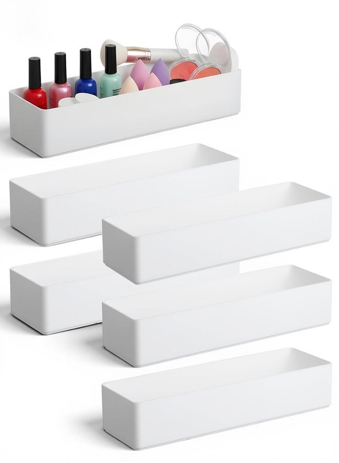 Caeuiciw 6 Packs White Plastic Drawer Organizer White Tabletop Organizer Tray 9.5 x 3 x 1.4 Inches Stackable Storage Tray for Cosmetic Vanity Home Utensils Office Shelf Kitchen - Image 1