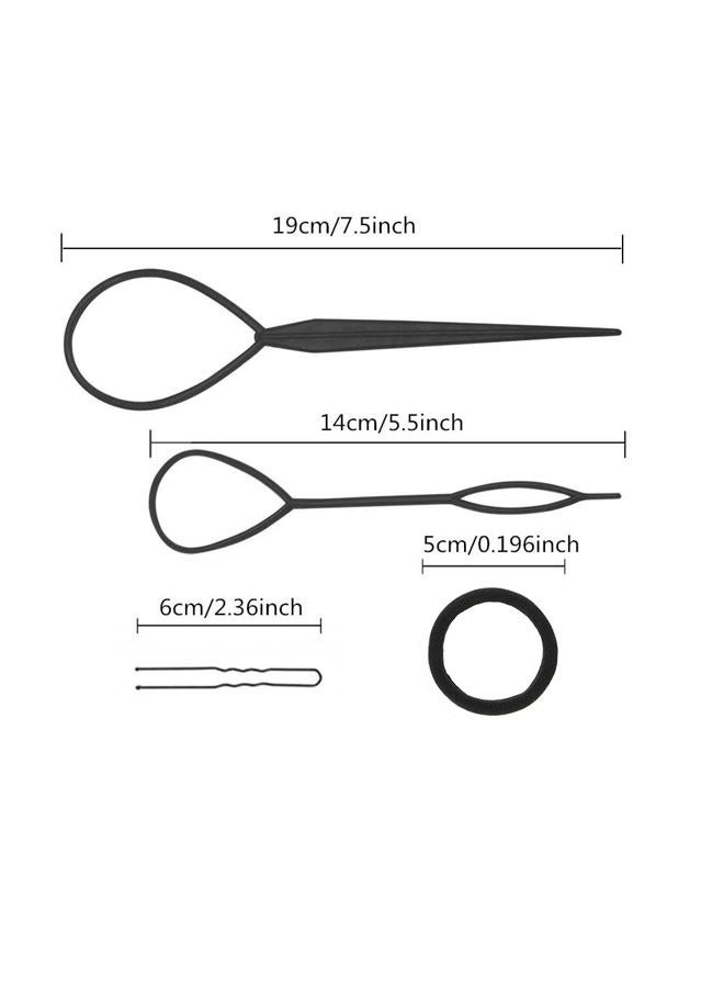 iFlyMars Hair Accessories Set: 3 Donut Bun Makers, 2 Foam Sponge Shapers, 1 French Twist Clip, 2 Snap Buns, 10 Elastics, 20 Pins (Black) - Image 3