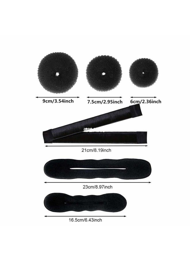 iFlyMars Hair Accessories Set: 3 Donut Bun Makers, 2 Foam Sponge Shapers, 1 French Twist Clip, 2 Snap Buns, 10 Elastics, 20 Pins (Black) - Image 2
