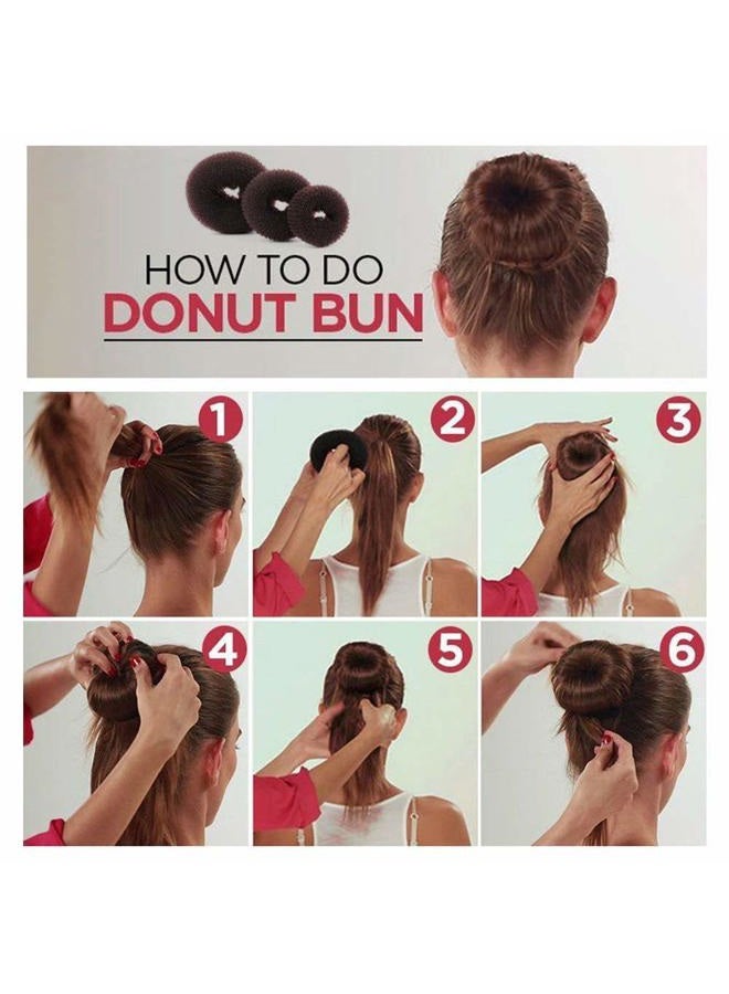 iFlyMars Hair Accessories Set: 3 Donut Bun Makers, 2 Foam Sponge Shapers, 1 French Twist Clip, 2 Snap Buns, 10 Elastics, 20 Pins (Black) - Image 4