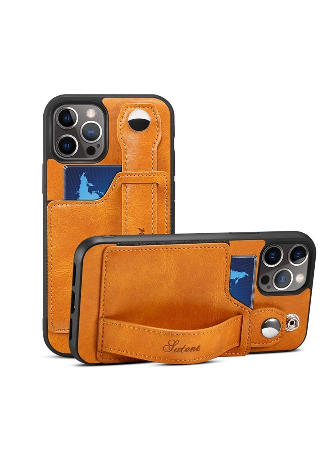 BGM Case Cover For iPhone 13 Pro Max TPU + PU Leather Shockproof Protective Case with Card Slots and Hand Strap Yellow