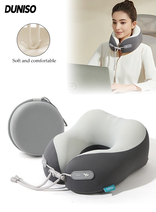 DUNISO Travel Pillow for Airplane Memory Foam Neck Pillow Neck with Storage Carry Bag， Support to Relieve Neck Tension Lightweight Compact Breathable Flight Pillow Comfortable U-shaped Pillow for Airplane Car Office Home Travel Camping - Image 1