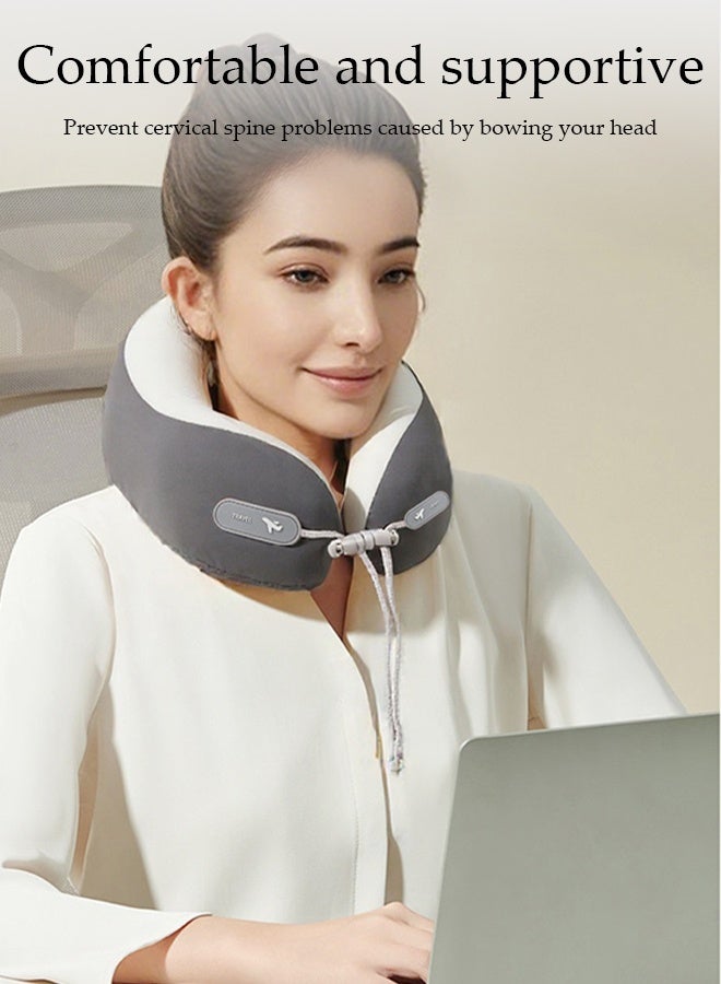 DUNISO Travel Pillow for Airplane Memory Foam Neck Pillow Neck with Storage Carry Bag， Support to Relieve Neck Tension Lightweight Compact Breathable Flight Pillow Comfortable U-shaped Pillow for Airplane Car Office Home Travel Camping - Image 3