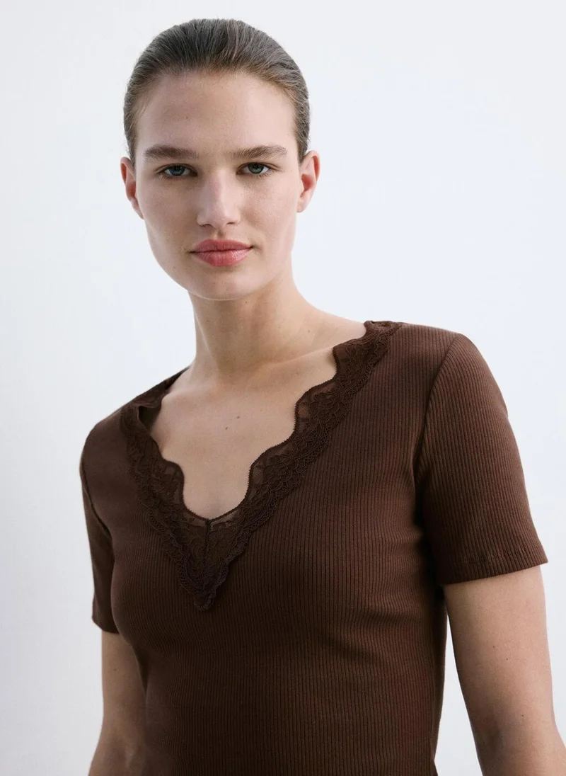 MANGO Lace Trim Top
