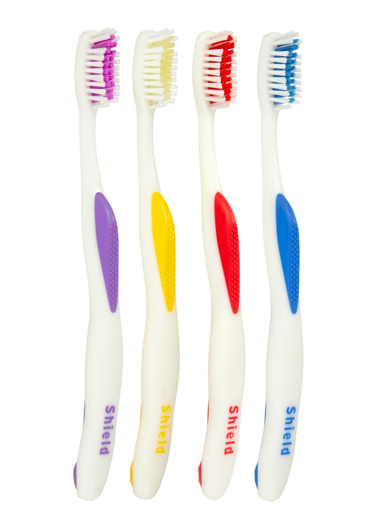 Shield Care Shield Care Sensation Expert Toothbrush with Care Cap, Removes Plaque and Surface Stains, Ergonomic Rubber Handle, Soft Bristles, Ideal for Adults, 4 Count (Pack of 1)  - Image 1