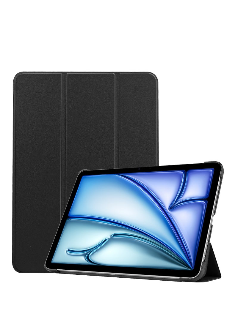 Case For IPad Air 13 Inch (2024) Released Tri Fold Slim Lightweight Hard Shell Smart Protective Cover with Multi-Angle Stand (Black) - Image 1