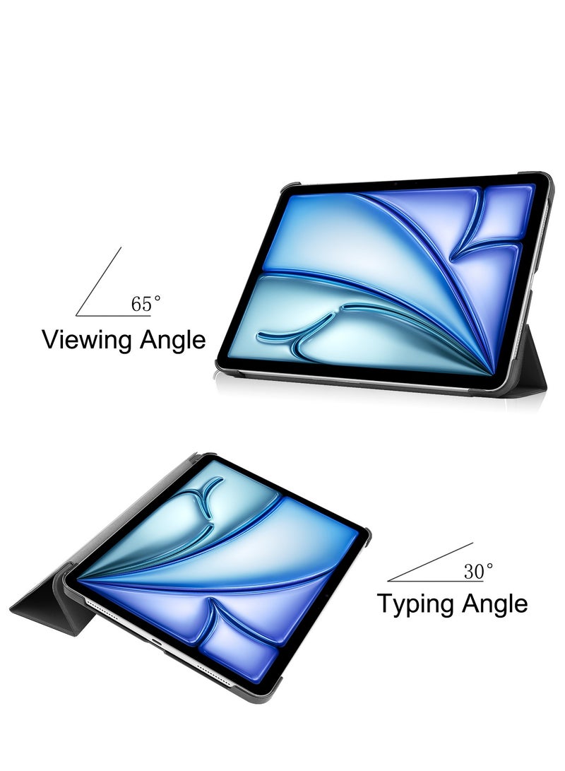 Case For IPad Air 13 Inch (2024) Released Tri Fold Slim Lightweight Hard Shell Smart Protective Cover with Multi-Angle Stand (Black) - Image 3