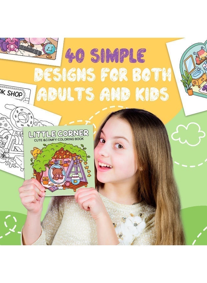 Bincoo Cute & Comfy Coloring Book Set - Comfy Days, Corner of Life, Fashion Vibes, Little Corner - Thick Paper, Single-Page Design, Stress Relief for Adults & Kids - Perfect Creative Gift for Artists & Families (4 Books, 40 Pages Each) - Image 2