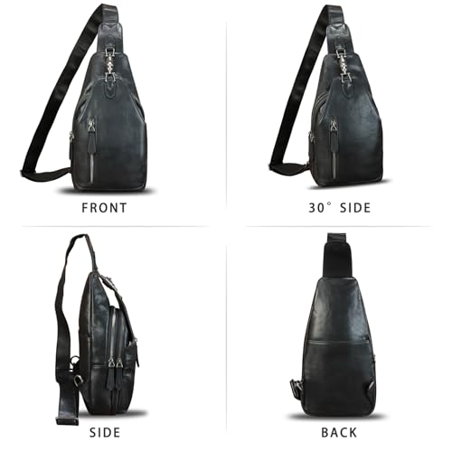 LRTO Genuine Leather Sling Bag Crossbody Purse Motorcycle Bag Handmade Hiking Daypack Retro Shoulder Backpack Vintage Chest Bag (Darkgrey) - Image 4