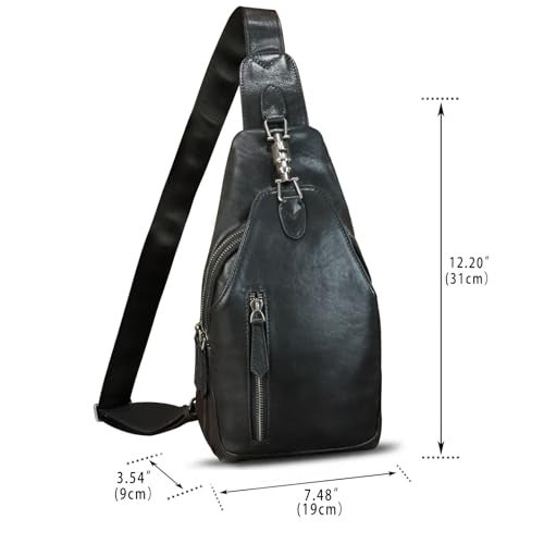 LRTO Genuine Leather Sling Bag Crossbody Purse Motorcycle Bag Handmade Hiking Daypack Retro Shoulder Backpack Vintage Chest Bag (Darkgrey) - Image 3