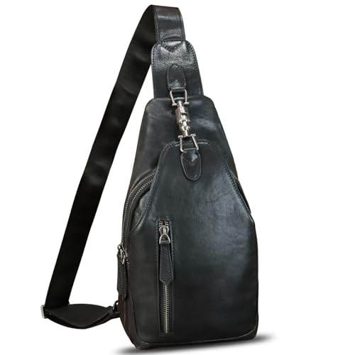 LRTO Genuine Leather Sling Bag Crossbody Purse Motorcycle Bag Handmade Hiking Daypack Retro Shoulder Backpack Vintage Chest Bag (Darkgrey) - Image 1