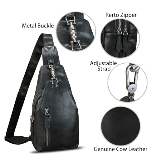 LRTO Genuine Leather Sling Bag Crossbody Purse Motorcycle Bag Handmade Hiking Daypack Retro Shoulder Backpack Vintage Chest Bag (Darkgrey) - Image 5