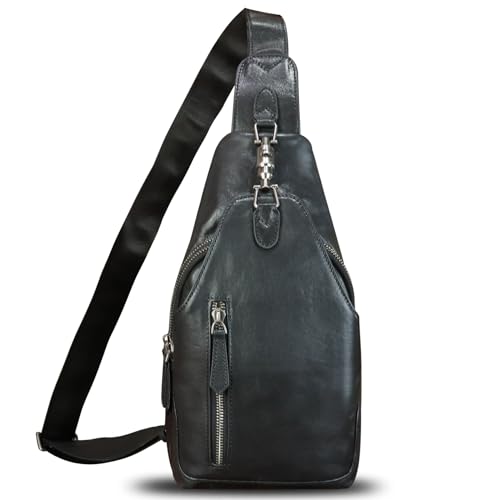 LRTO Genuine Leather Sling Bag Crossbody Purse Motorcycle Bag Handmade Hiking Daypack Retro Shoulder Backpack Vintage Chest Bag (Darkgrey) - Image 2