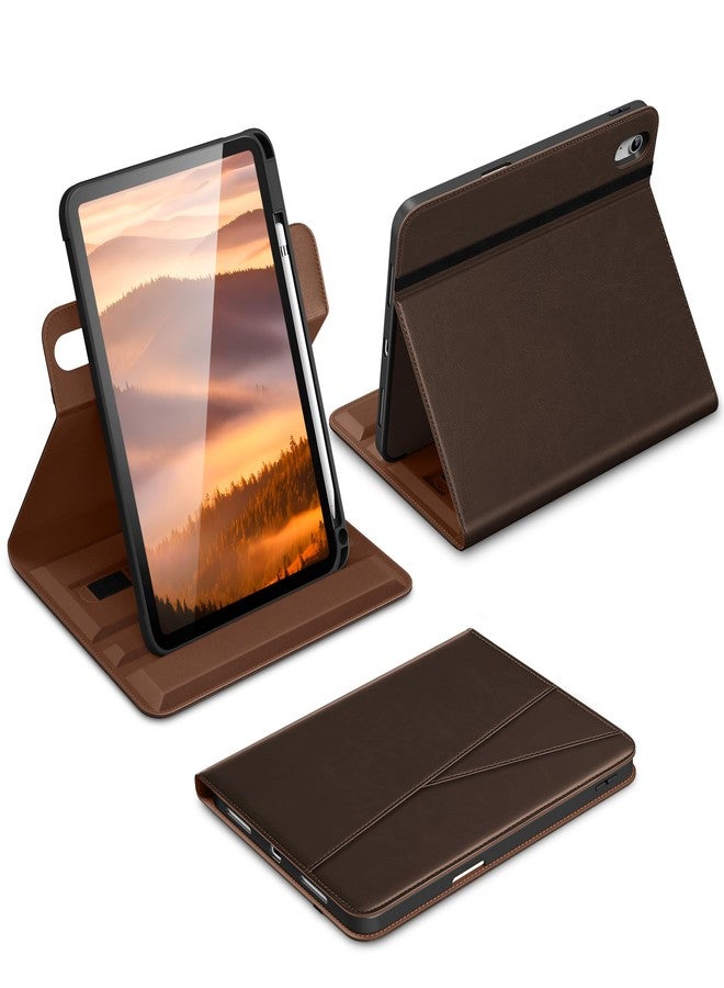 DTTO for iPad A16 Case, iPad 11th / 10th Generation Case (2025/2022), 360 Degree Rotating Premium Leather Folio Stand Cover with Pencil Holder, Dark Brown - Image 1