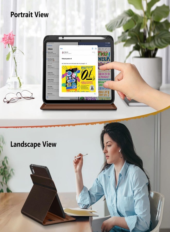 DTTO for iPad A16 Case, iPad 11th / 10th Generation Case (2025/2022), 360 Degree Rotating Premium Leather Folio Stand Cover with Pencil Holder, Dark Brown - Image 3