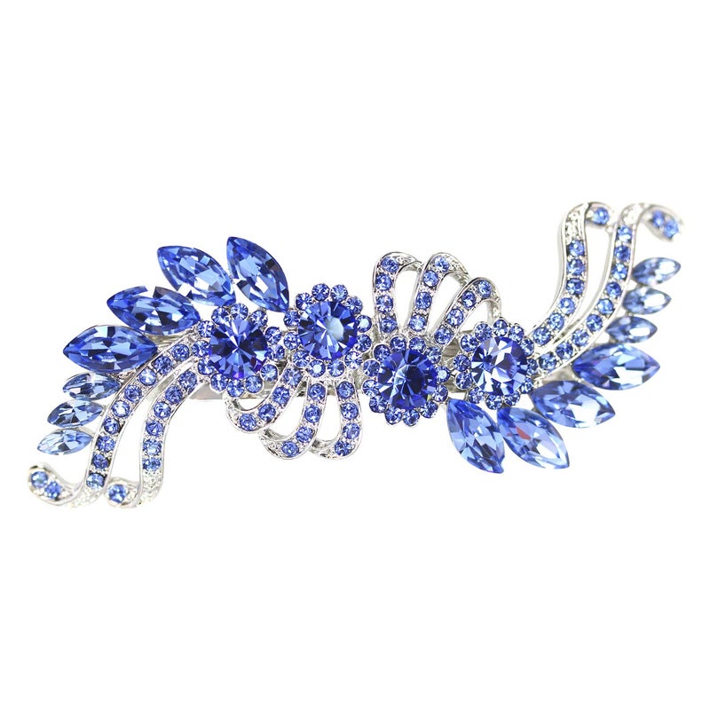 Faship Gorgeous Blue Crystal Flower Barrette Clip