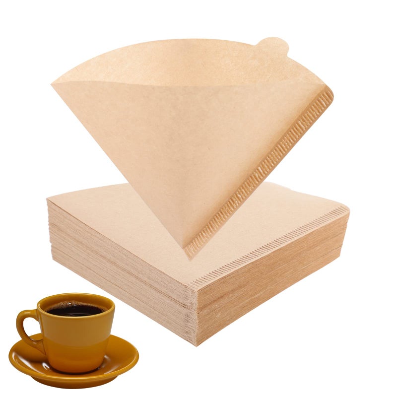 Lanjue 150PCS Coffee Filter Papers, V60 Coffee Filters 02 Unblenched Natural Brown Size 2 Cone Filter Papers for V60 Pour Over Coffee Maker(1-4 Cups) - Image 1