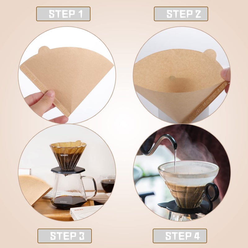 Lanjue 150PCS Coffee Filter Papers, V60 Coffee Filters 02 Unblenched Natural Brown Size 2 Cone Filter Papers for V60 Pour Over Coffee Maker(1-4 Cups) - Image 2
