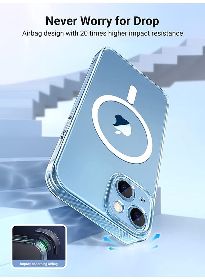 فيسوس جراب iphone 14 magsafe جراب مغناطيسي رفيع رفيع مقاس 6.1 بوصة ومقاوم للإصفرار ومضاد للسقوط وامتصاص الصدمات ومضاد للخدش وغطاء كريستال صلب من الخلف متوافق مع جراب iPhone 14 شفاف - Image 2