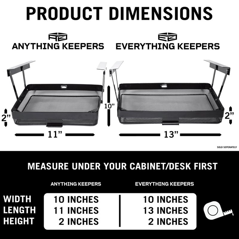 COFFEEKEEPERS Everything Keeper - Organizer for Home, Kitchen, Bathroom, RV, Small Spaces - Storage Organizers - Compact Metal Basket - Under Cabinet Holder - Easy Install - Holds Strong - 13 x 10 x 2.5 in - Black - Image 5