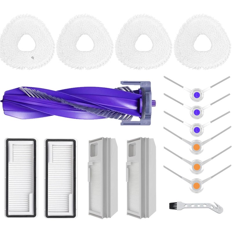 Rinakou Replacement Part Accessories Fit Compatible with Narwal Freo X Ultra Freo Z Ultra Robot Vacuum1 Main Brush4 Mop Pads6 Side Brushes2 Hepa Filters2 Dust Bags1 Cleaning Tool 16 Pack - Image 2