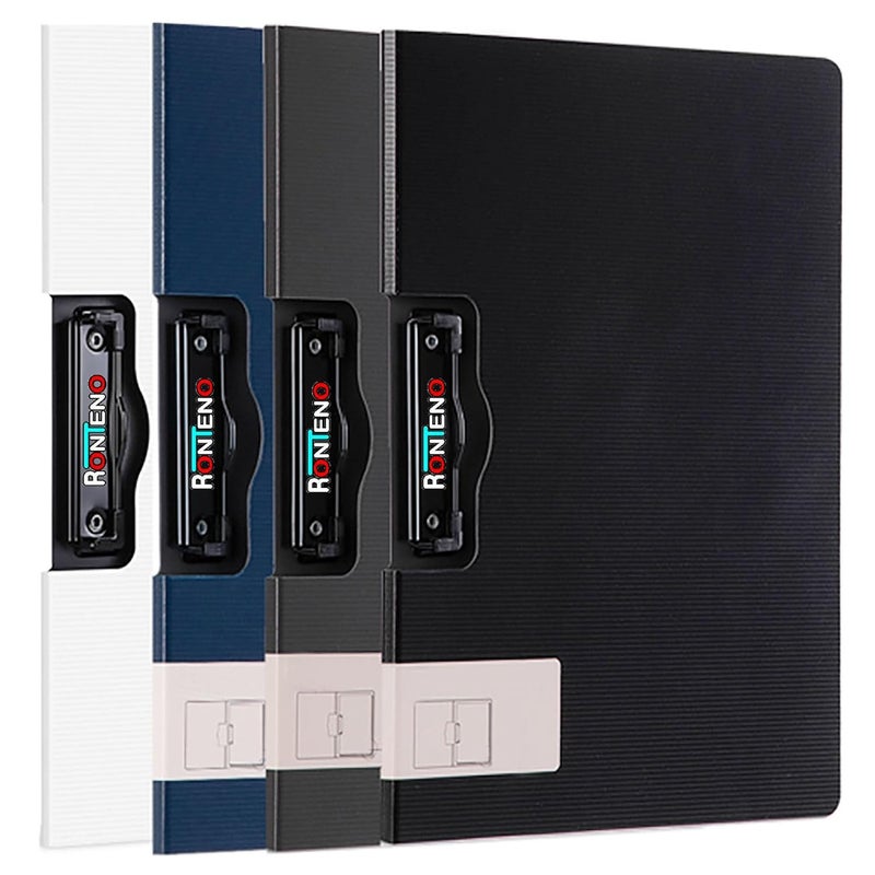 RONTENO File Cover Folder Clipboard Set of Four | 360 Degree Flip Writing Pad Profile Clip File Folder | PP File Clipboard for A4 and Letter Size Business, Office, School Papers Vertical (Multicolor) - Image 1