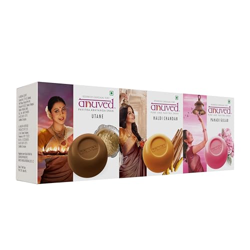 Anuved Skin Care Combo - Utane, Haldi Chandan and Pahadi Gulab | Pack of 3 | 125 Grams Each | Herbal Soaps for Oily Skin & Total Skin Repair | Paraben Free, Cruelty Free - Image 1
