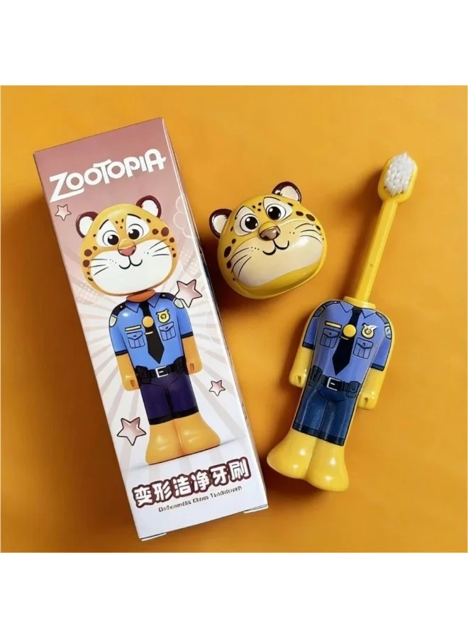Disney clawhauser Zootopia Baby Toothbrush with Nick & Judy Character Design, Soft Bristles Kids Toothbrush, Transformable Cartoon Toothbrush for Boys & Girls