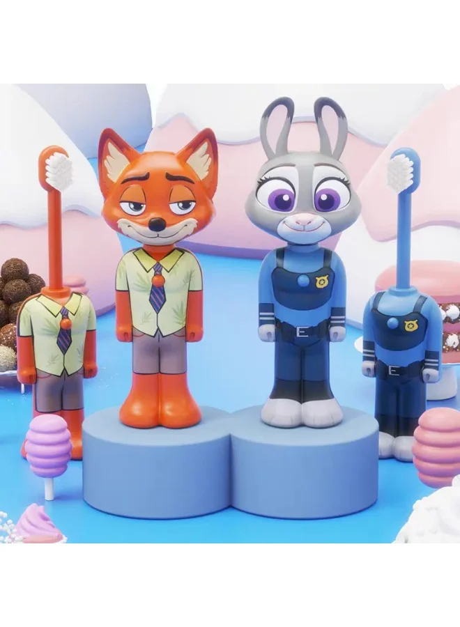 Disney clawhauser Zootopia Baby Toothbrush with Nick & Judy Character Design, Soft Bristles Kids Toothbrush, Transformable Cartoon Toothbrush for Boys & Girls
