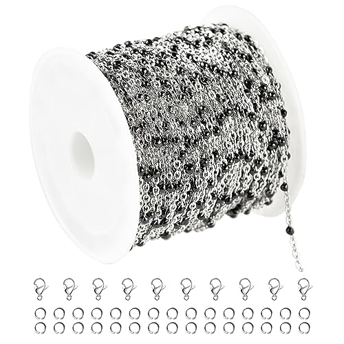 UMAOKANG 10 Meters Stainless Steel Jewelry Chain for Jewelry Making Black Enamel Bead Cable Chain Roll with Open Jump Rings and Lobster Clasps - Image 1