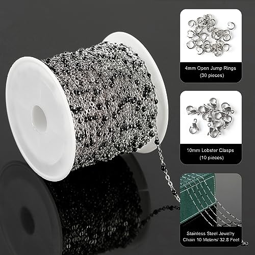 UMAOKANG 10 Meters Stainless Steel Jewelry Chain for Jewelry Making Black Enamel Bead Cable Chain Roll with Open Jump Rings and Lobster Clasps - Image 2