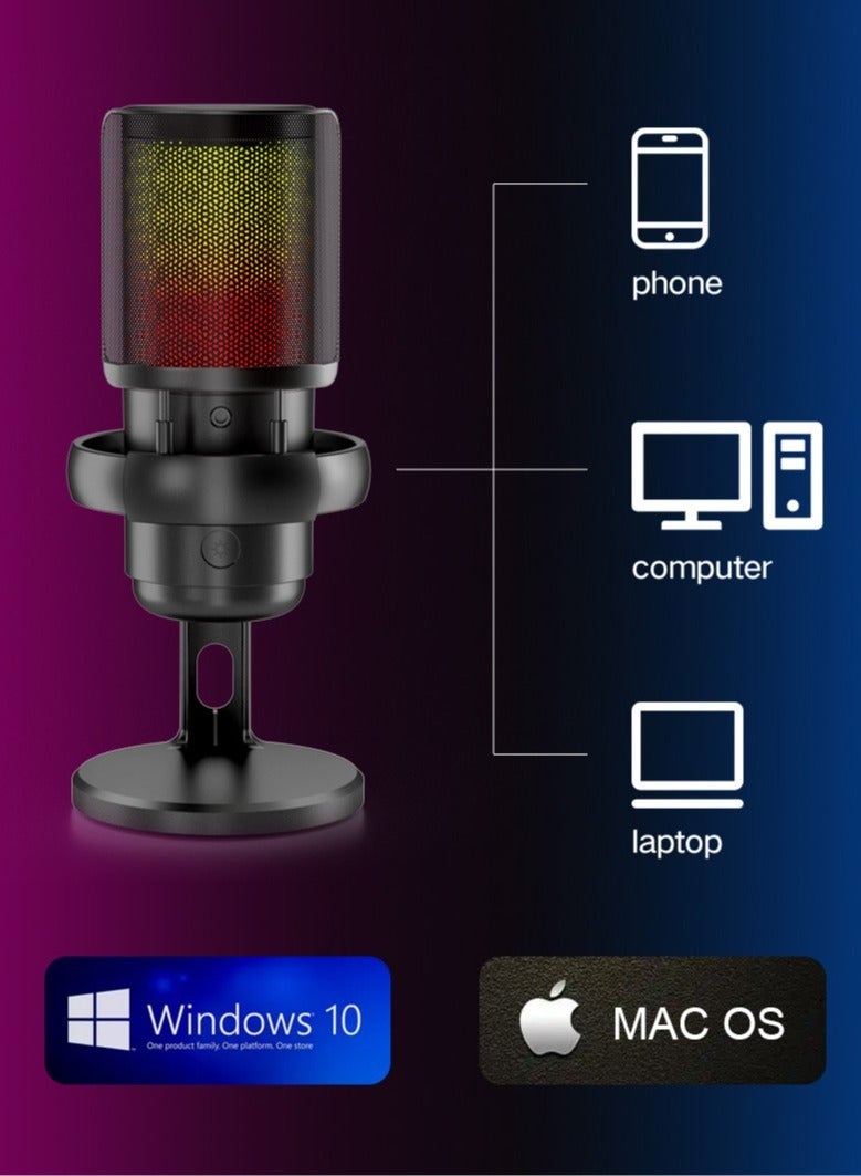 general Gaming USB Microphone, Condenser Mic with Quick Mute, RGB Indicator, Pop Filter, Shock Mount, Gain Control for Streaming Discord Twitch Podcasts Videos - Image 3