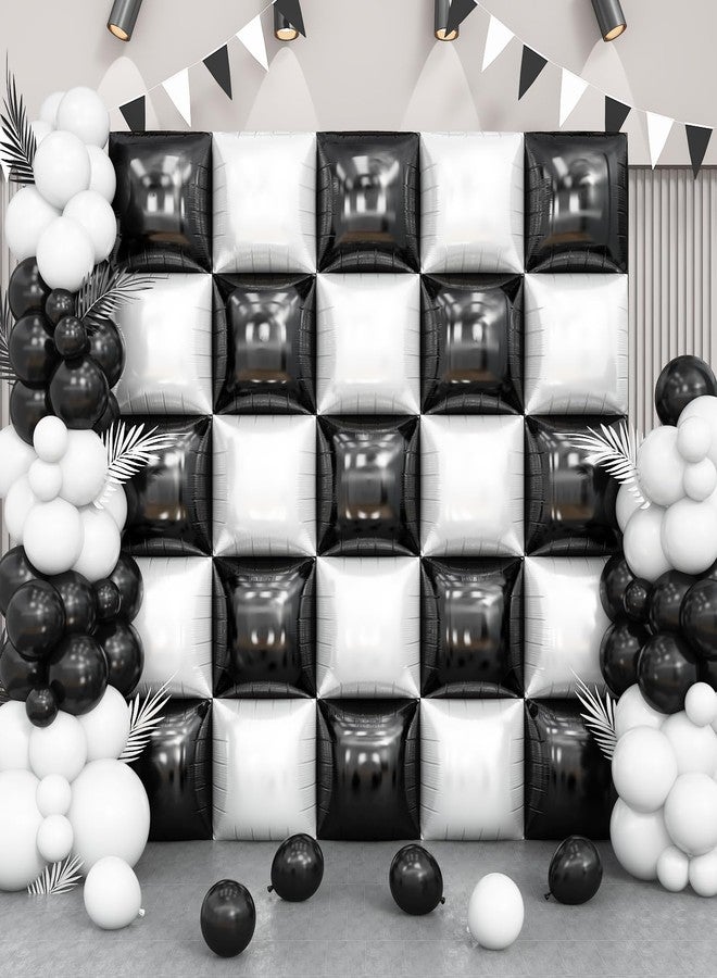 HILAVO Black and White Square Foil Balloon Wall, 25 PCS Double Sided Checkered Balloons Flat Square Balloon Backdrop for Checkerboard Racing Themed Birthday Party Background Decoration - Image 1