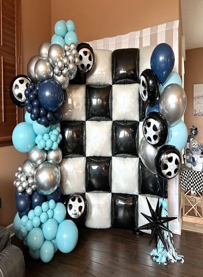 HILAVO Black and White Square Foil Balloon Wall, 25 PCS Double Sided Checkered Balloons Flat Square Balloon Backdrop for Checkerboard Racing Themed Birthday Party Background Decoration - Image 3