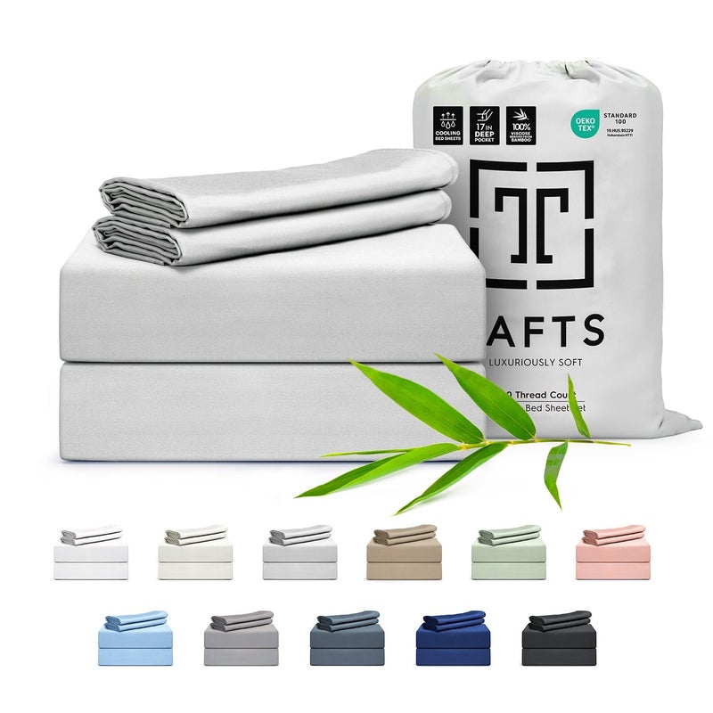 Tafts Tafts Queen Sheets Set Pure 100 Viscose derived from Bamboo Bed Sheets Set Luxuriously Soft Silky Cooling Sheets Double Stitched Lifetime Quality Promise Light Grey 