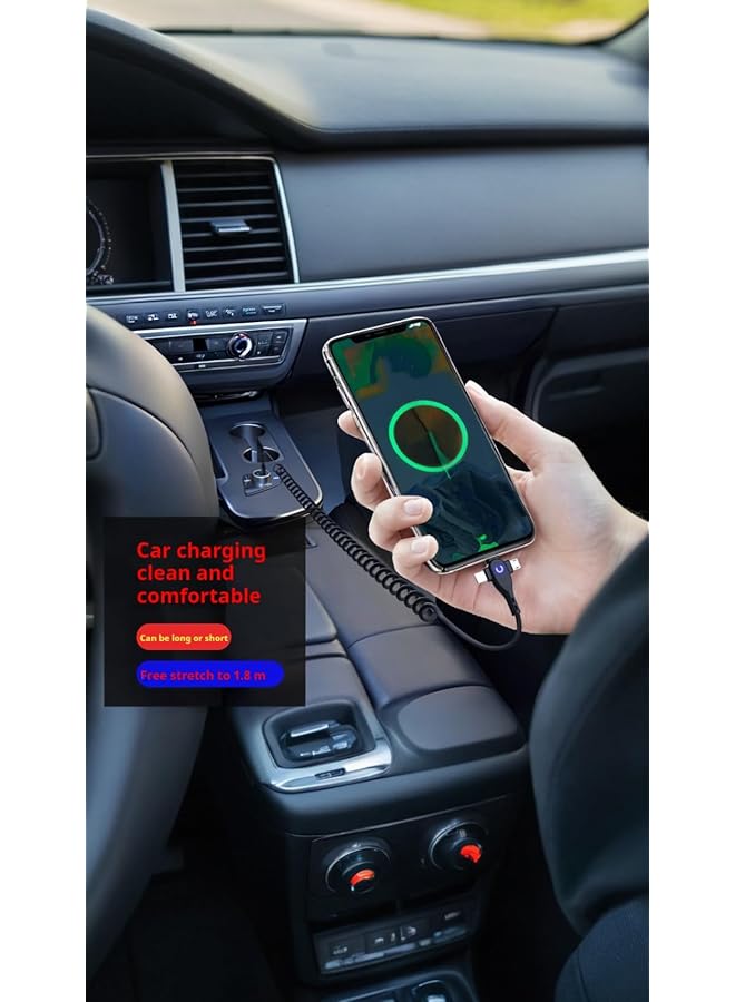 Sweet seven ® Coiled & Usb Car Charger Cable - 3-In-1 Fast Charging Cord Compatible For Android, Tablets, Airpods - Durable Multi-Coil Design Suitable For All Devices - Image 3