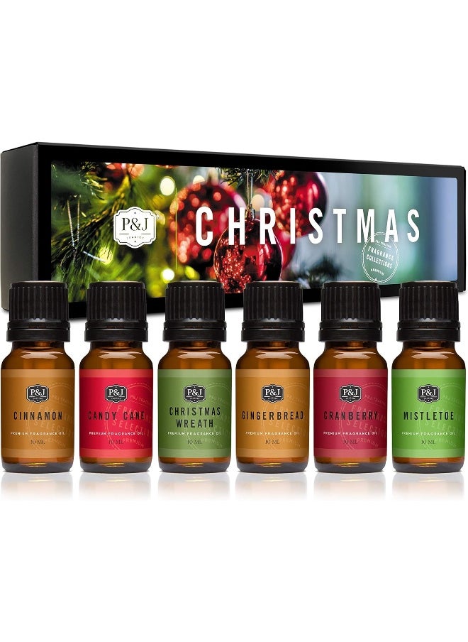 P&J Trading P&J Trading Christmas Fragrance Oils - Mistletoe, Candy Cane, Gingerbread, Cinnamon, and Cranberry - 10ml, Set of 6  - Image 1