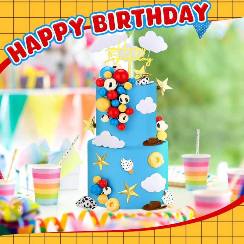GlikCeil 57 Pcs Cartoon Cake Topper Kit Cow Birthday Party Decorations Red Blue and Yellow Cake Toppers Cow Baby Shower Supplies for Cupcake Party Decorations - Image 5