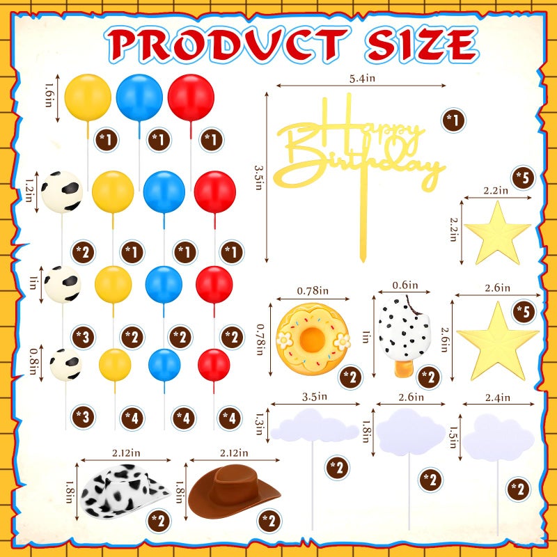 GlikCeil 57 Pcs Cartoon Cake Topper Kit Cow Birthday Party Decorations Red Blue and Yellow Cake Toppers Cow Baby Shower Supplies for Cupcake Party Decorations - Image 2